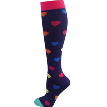 Lade das Bild in den Galerie-Viewer, Colourful Love Heart High Compression Socks - Crazy Sock Thursdays
